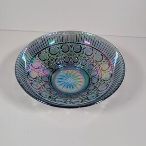 Indiana Blue Irdescent Carnival Glass Bowl Vintage